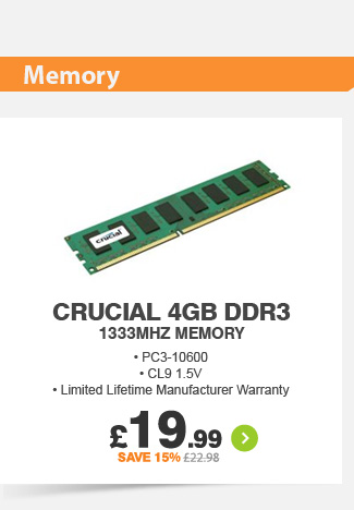 Crucial 4GB DDR3 1333MHz Memory - £19.99