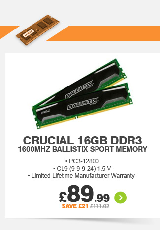 Crucial 16GB DDR3 1600Mhz Memory - £89.99