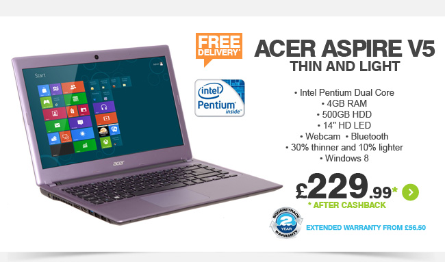 Acer Aspire V5 Thin and Light - £229.99 after cashback