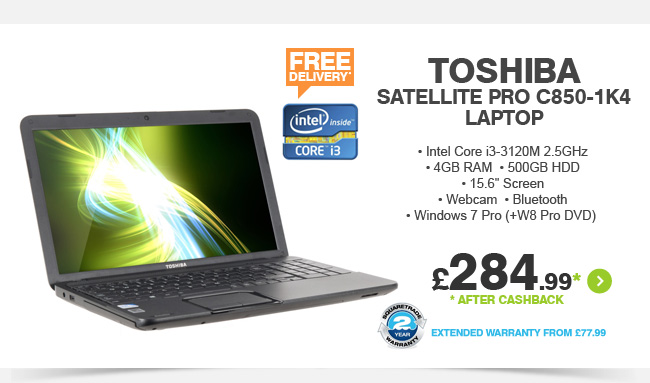 Toshiba Satellite Pro C850-1K4 Laptop - £284.99 after cashback