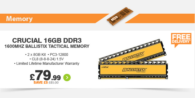 Crucial 16GB DDR3 1600MHz Ballistix Tactical Memory - £79.99