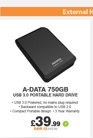 A-Data 750GB USB 3.0 Portable Hard Drive - £39.99