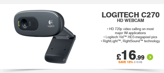 Logitech C270 HD Webcam 720p HD Video - £16.99