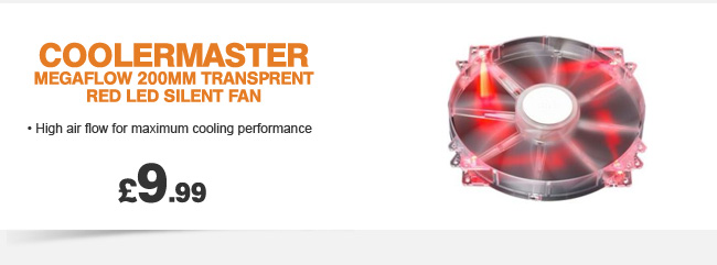 Coolermaster MegaFlow 200mm Transprent Red LED Silent Fan - £9.99