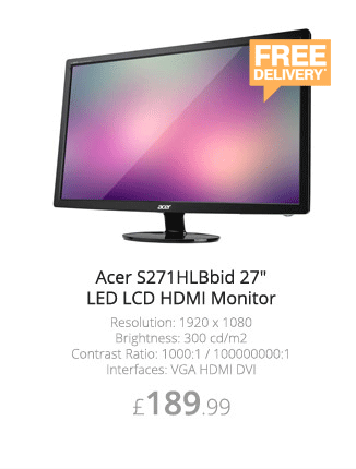 Acer S271HLBbid 27 Inch LED LCD HDMI Monitor - £189.99