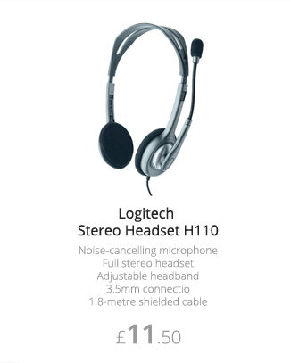 Logitech Stereo Headset H110 with noise-cancelling microphone for PC - £11.50