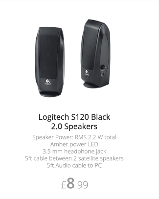 Logitech S120 Black 2.0 Speakers - 2.3W RMS - £8.99